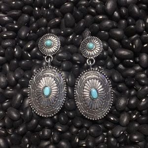 Concho Earrings with Turquoise Stone